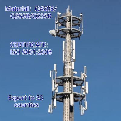 Monopole Tower torre de telecomunicações compacta cilíndrica construída a partir de aço ASTM A36 e ASTM A572 Gr50 para durabilidade