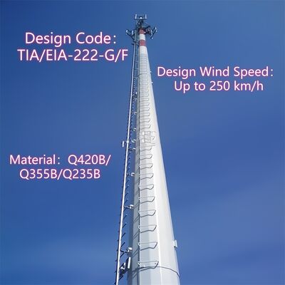 Monopole Tower torre de telecomunicações projetada com resistência à tensão variando de 360 a 630 megapascal para maior durabilidade