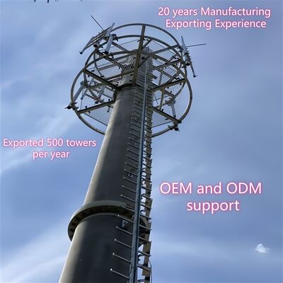 Monopole Tower telecom com design de eixo sólido e opções de tratamento de superfície, incluindo galvanização a quente e pintura