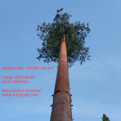 Torre de árvores biônica artificial com ANSI TIA 222 G H F e EN 1991 1 4 EN 1993 3 1 códigos de projeto para infra-estrutura