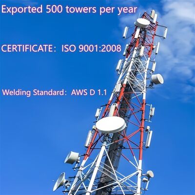 Torre de aço tubular de 3 pernas para serviço pesado com tratamento de superfície galvanizado por imersão a quente para infraestrutura de telecomunicações de longa duração