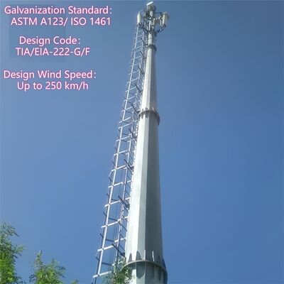 Plataforma Monopole galvanizada por imersão a quente personalizada da torre de telecomunicações para projeto de expansão de antena