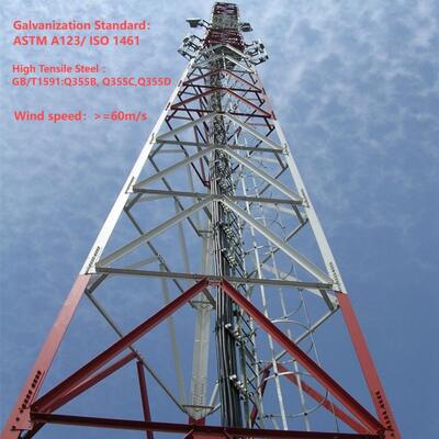 torre de aço equipada com pernas do ângulo da proteção contra raios 3 de 46M para a estação base do parque industrial 5G