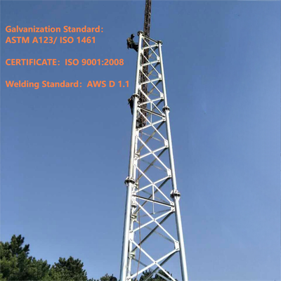 Torre de treliça de aço tubular de 3 pernas de alta precisão para estação base 4G 5G 20m 30m 45m 60m Mastro de telecomunicações resistente ao vento galvanizado por imersão a quente