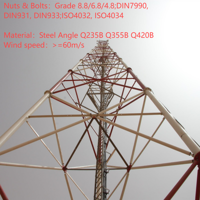 Torre de treliça de aço tubular de 3 pernas de alta precisão para estação base 4G 5G 20m 30m 45m 60m Mastro de telecomunicações resistente ao vento galvanizado por imersão a quente