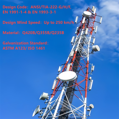 Torre de treliça de aço tubular de 3 pernas resistente para comunicação de área de mineração remota Estação base 4G 5G Q345B Mastro resistente ao vento galvanizado por imersão a quente